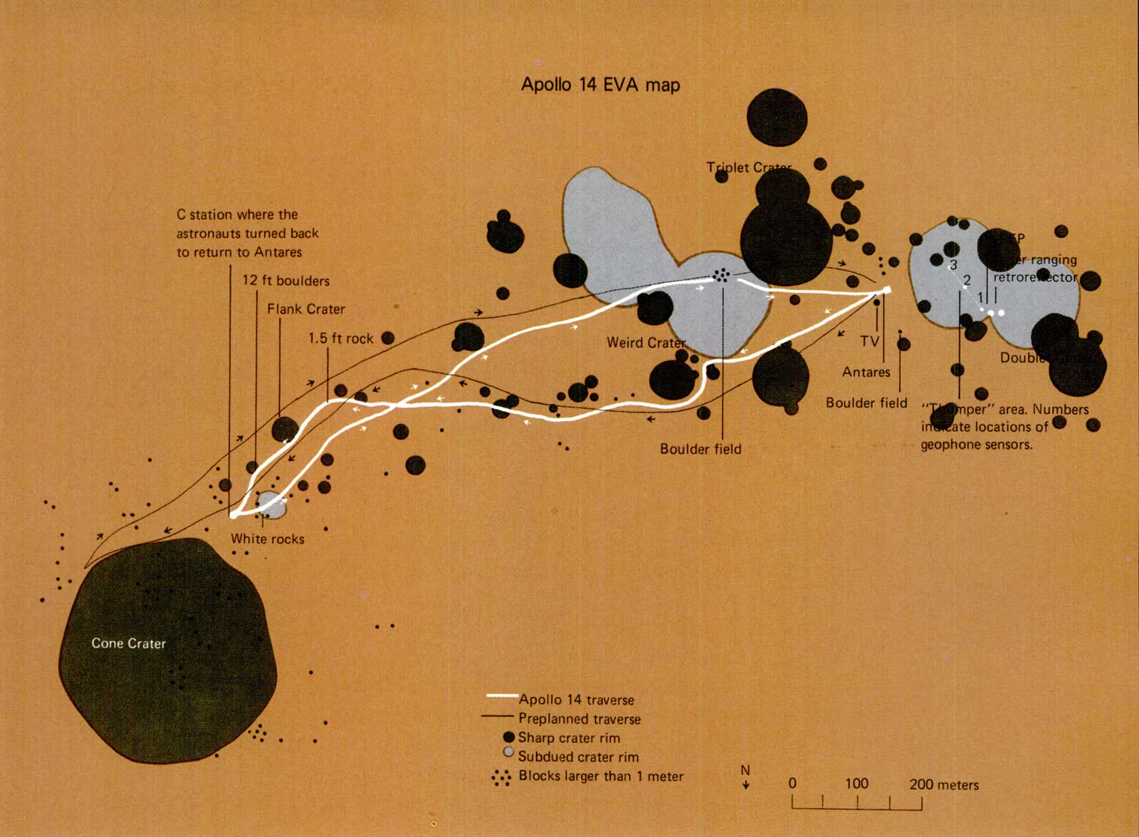 A picture of the Apollo 14 EVA map