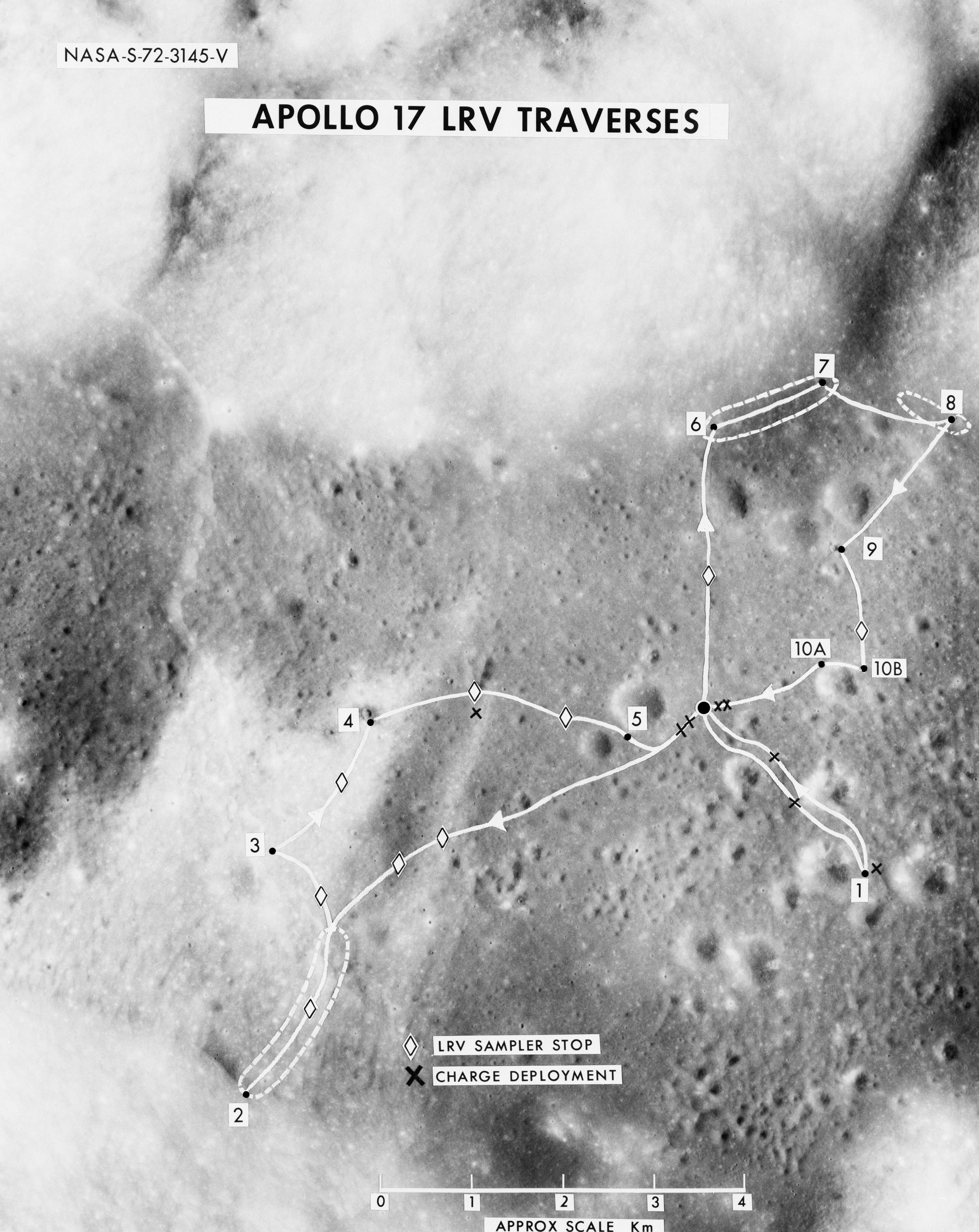 A photo of the LRV sampler path stops