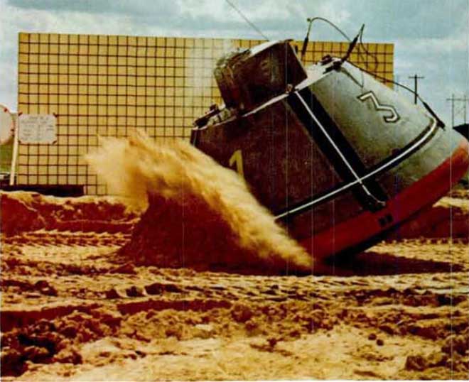 A photo of the command module hitting land