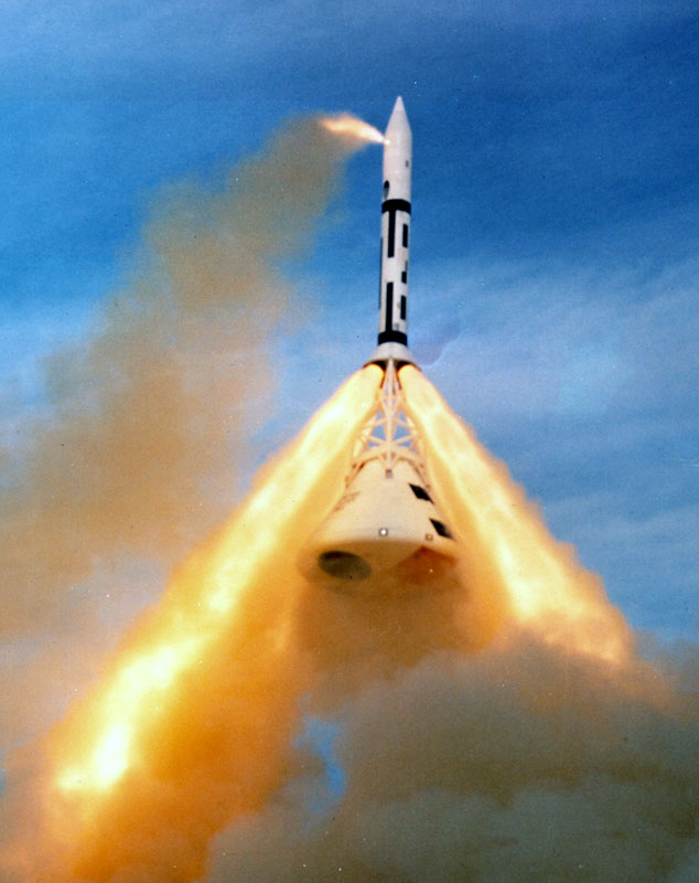 A photo of the escape-rocket launch with the command module