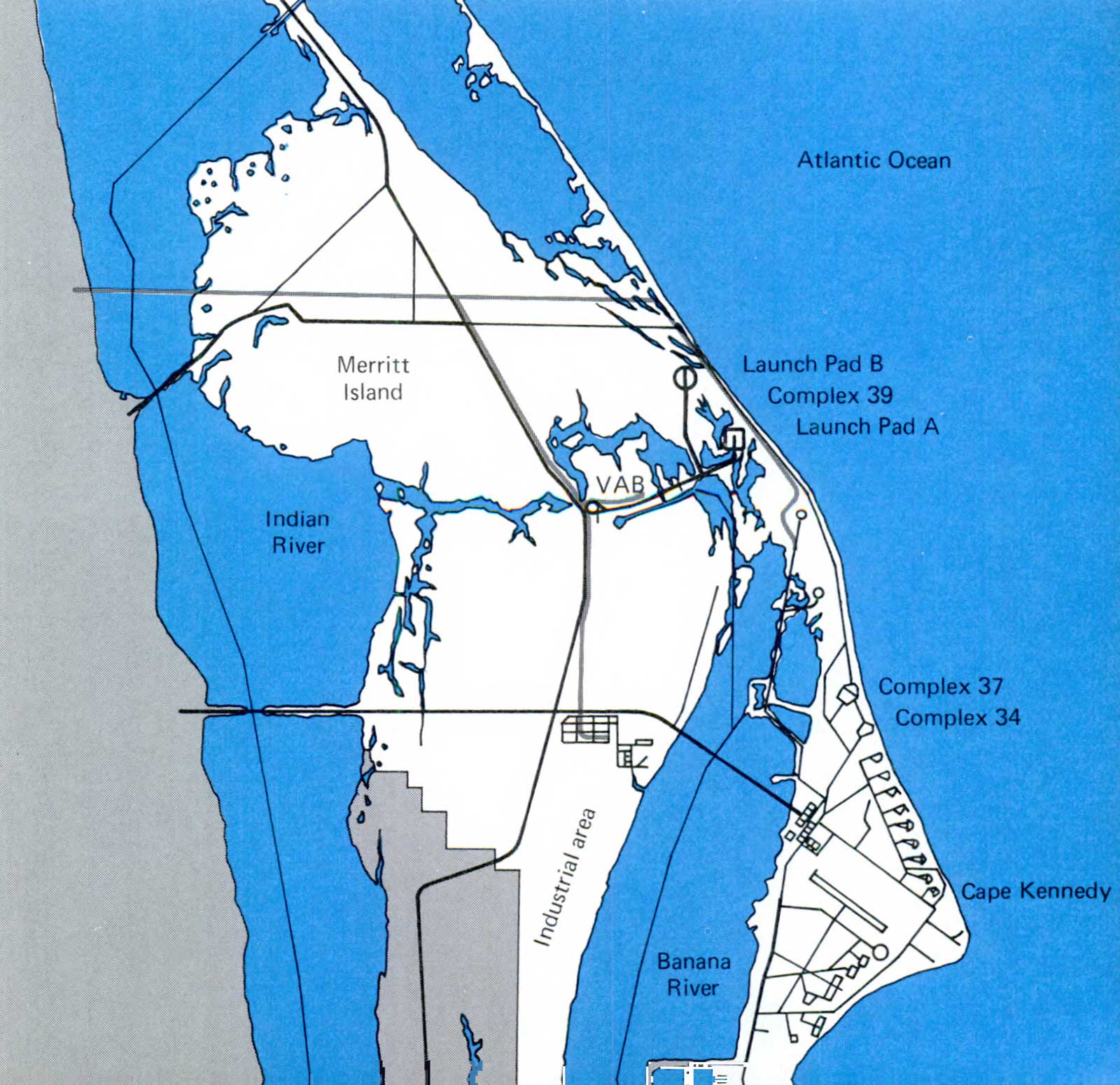 A map of John F. Kennedy Space Center on Merritt Island