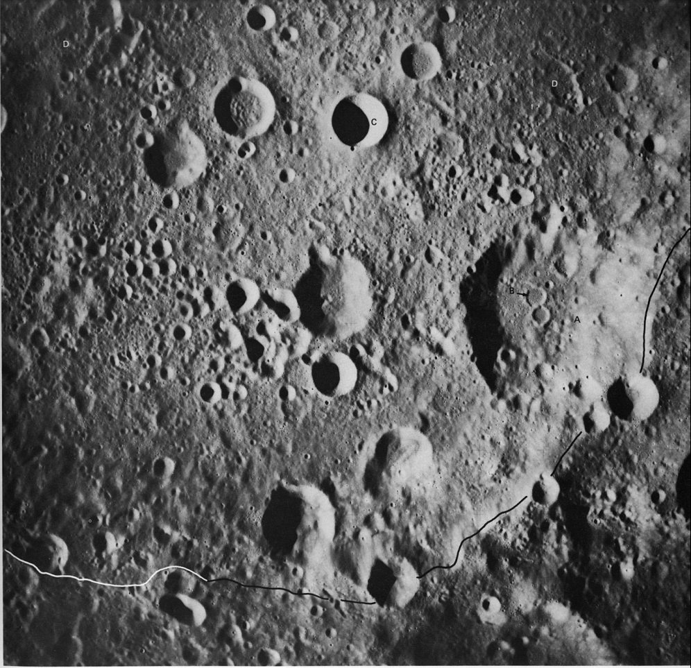 FIGURE 97. - Craters, craters, craters! The far side, even more than the near, presents a tortured record of the bombardment suffered by the Moon throughout its history. This scene exemplifies the relentless attack of impacting objects from space and from the lunar surface that has characterized most of lunar history. 