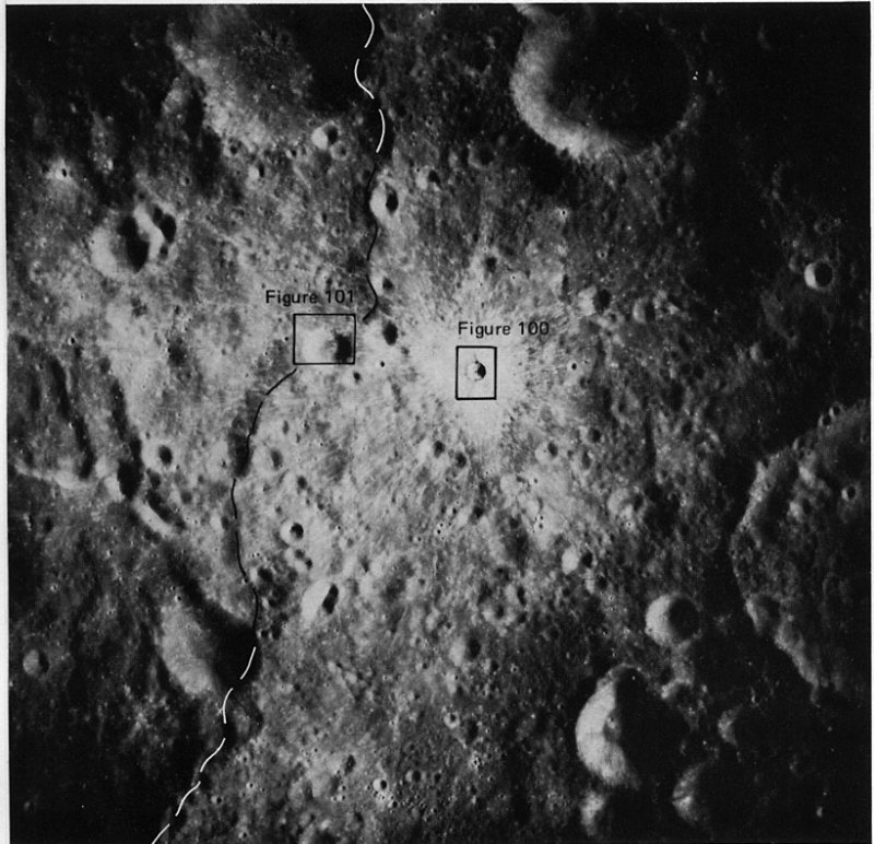 FIGURE 99. - This is the same small crater as appears in figure 98, oriented in the same way, but shown in a vertical view taken with the panoramic camera on Apollo 15. 