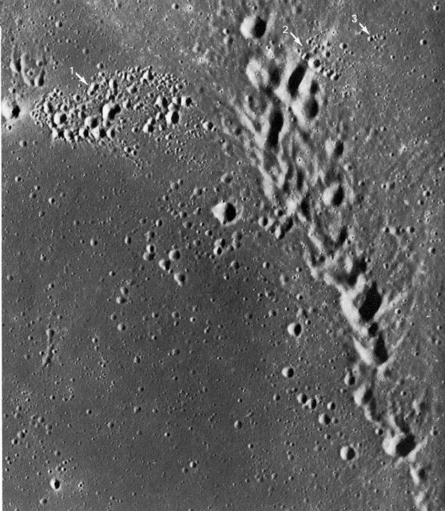 FIGURE 127. - A secondary Copernicus crater chain is enlarged in this view. (See fig. 126.)