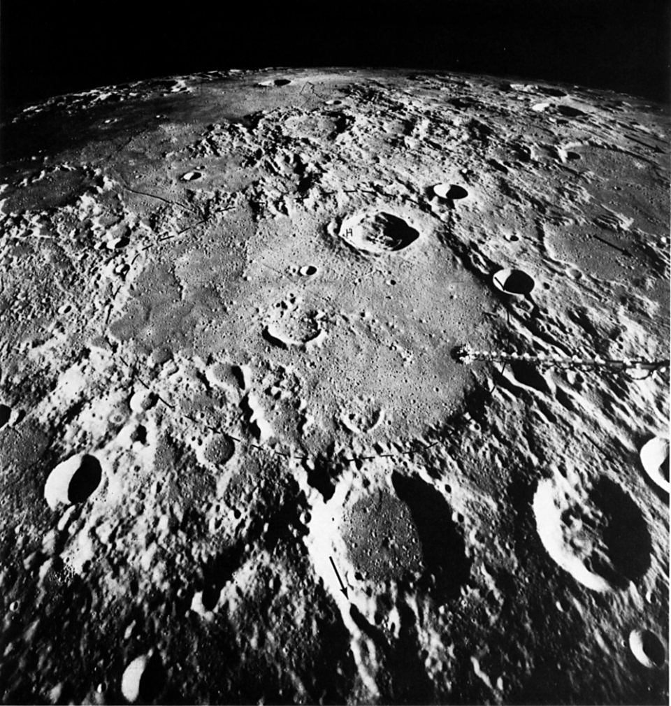 FIGURE 183. - The very old crater Hipparchus has been nearly obliterated during eons of lunar change.