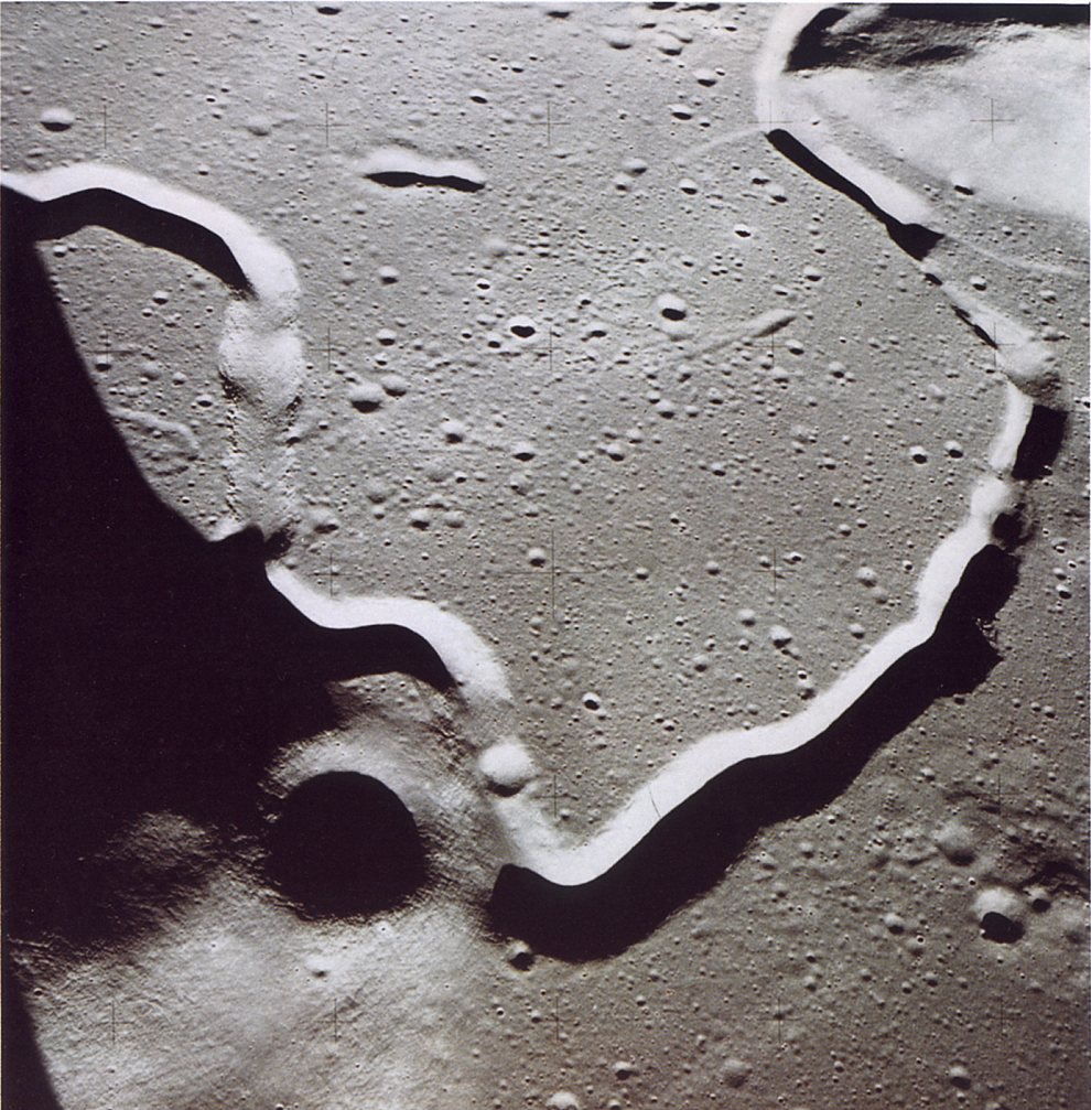 FIGURE 204. - Here is how Hadley Rille first appeared to the Apollo 15 astronauts in the LM.