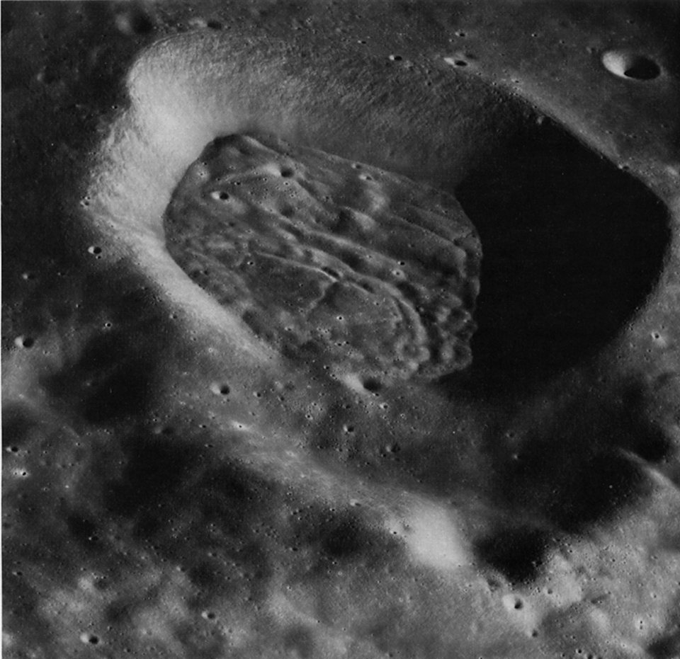 FIGURE 237. - A view looking south into a small 19-km diameter crater southwest of Mandel'shtam on the lunar far side. 