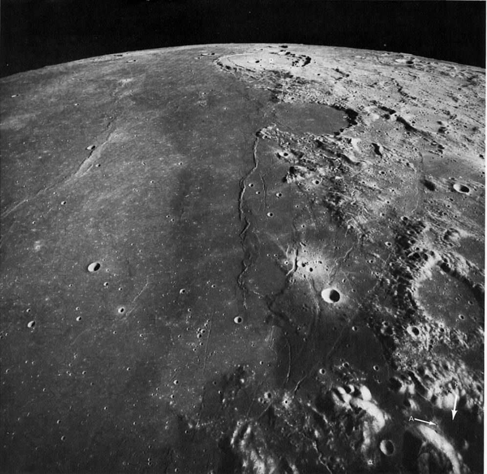 FIGURE 27. - On the near side, Apollos 15 and 17 flew over a more northerly strip of the Moon's surface than did Apollo 16 (fig. 1).