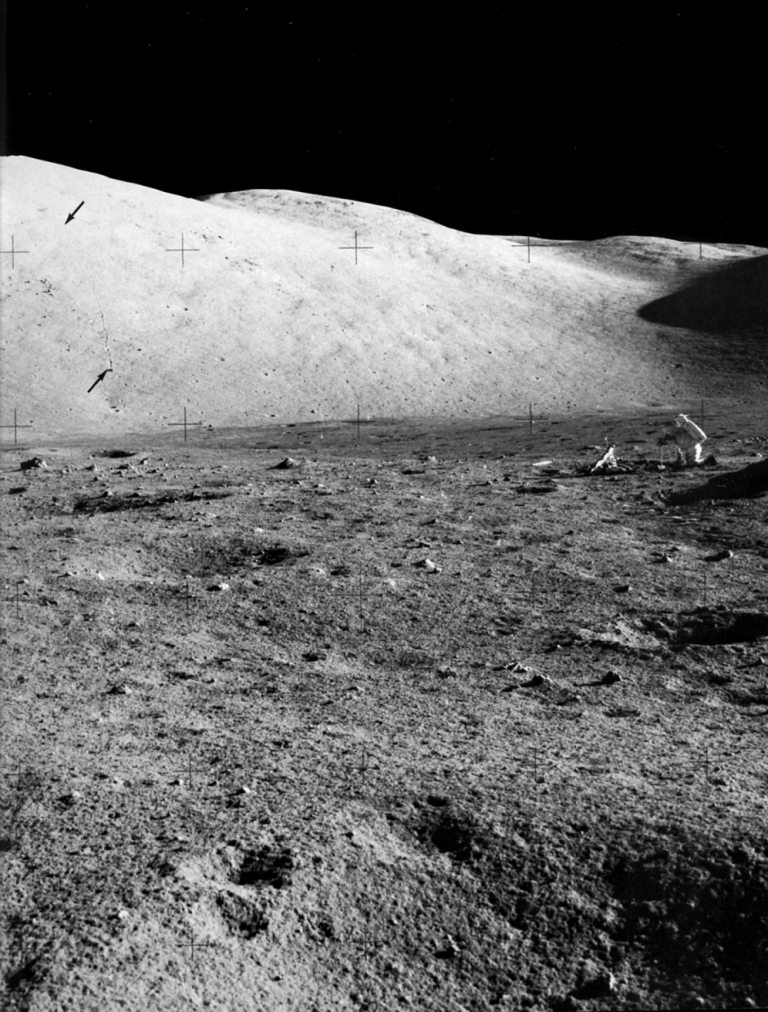 FIGURE 40. - Across the valley of Taurus Littrow from South Massif (from fig. 39) is another big mountain known as North Massif. 