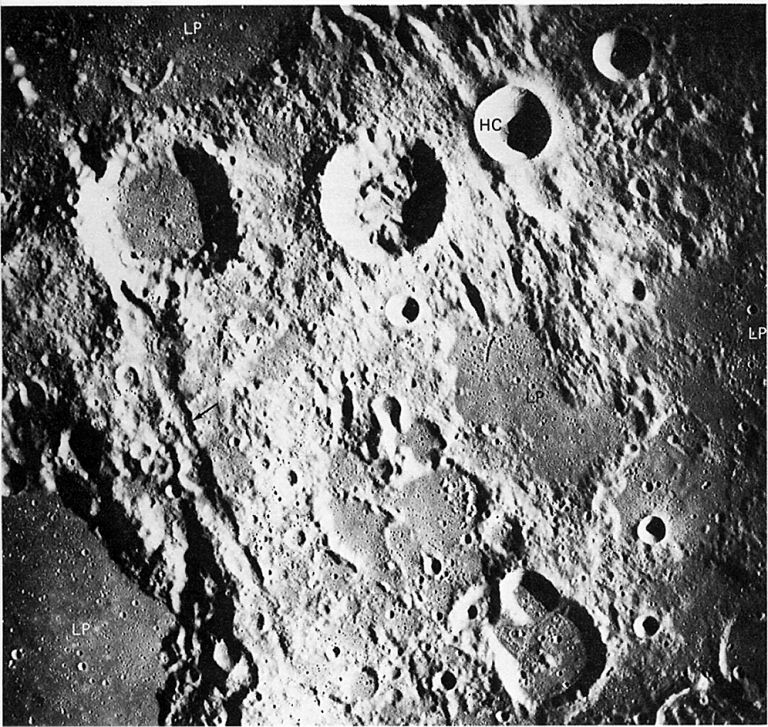 FIGURE 49. - An area centered about 900 km southeast of the Imbrium basin, illustrating again the radial fracturing and sculpturing of terra materials by the basin forming event. 