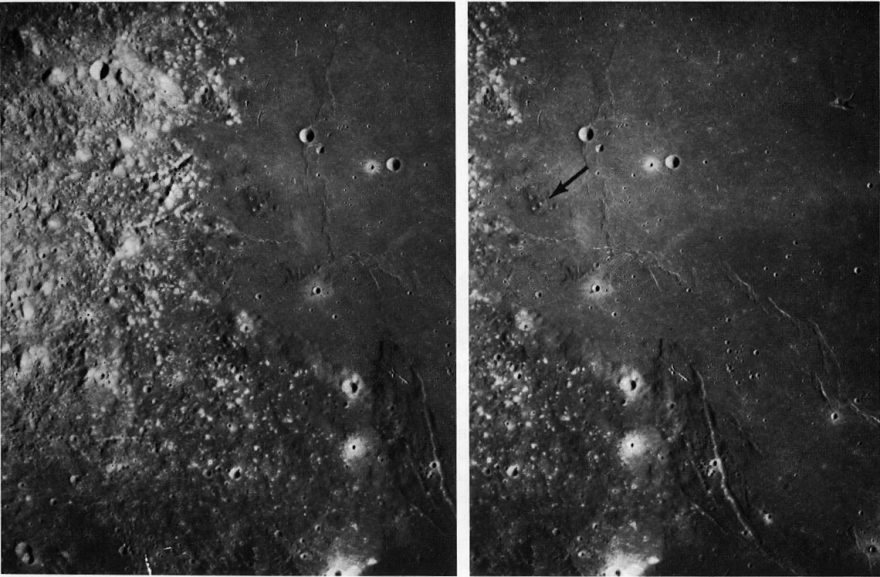 FIGURE 63. - This stereoscopic view shows southwestern Mare Serenitatis <<lapping against>> its shore of ancient highlands or terrae.