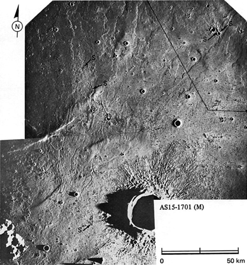 FIGURE 65. - This photomosaic of an area of relatively young mare lavas in southwestern Mare Imbrium shows a complex of overlapping lava flows.