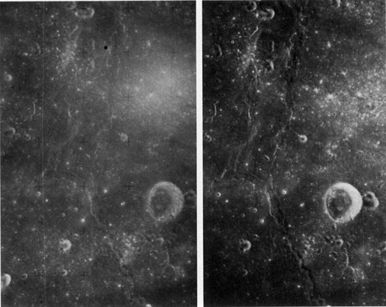 FIGURE 73. - Stereoscopic viewing, made possible by the overlap of Apollo mapping camera frames, does wonders for some lunar scenes. 