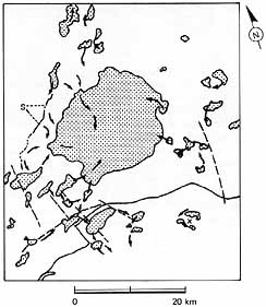 FIGURE 157. - A schematic map based on figure 155 shows some of the geologic relationships. 