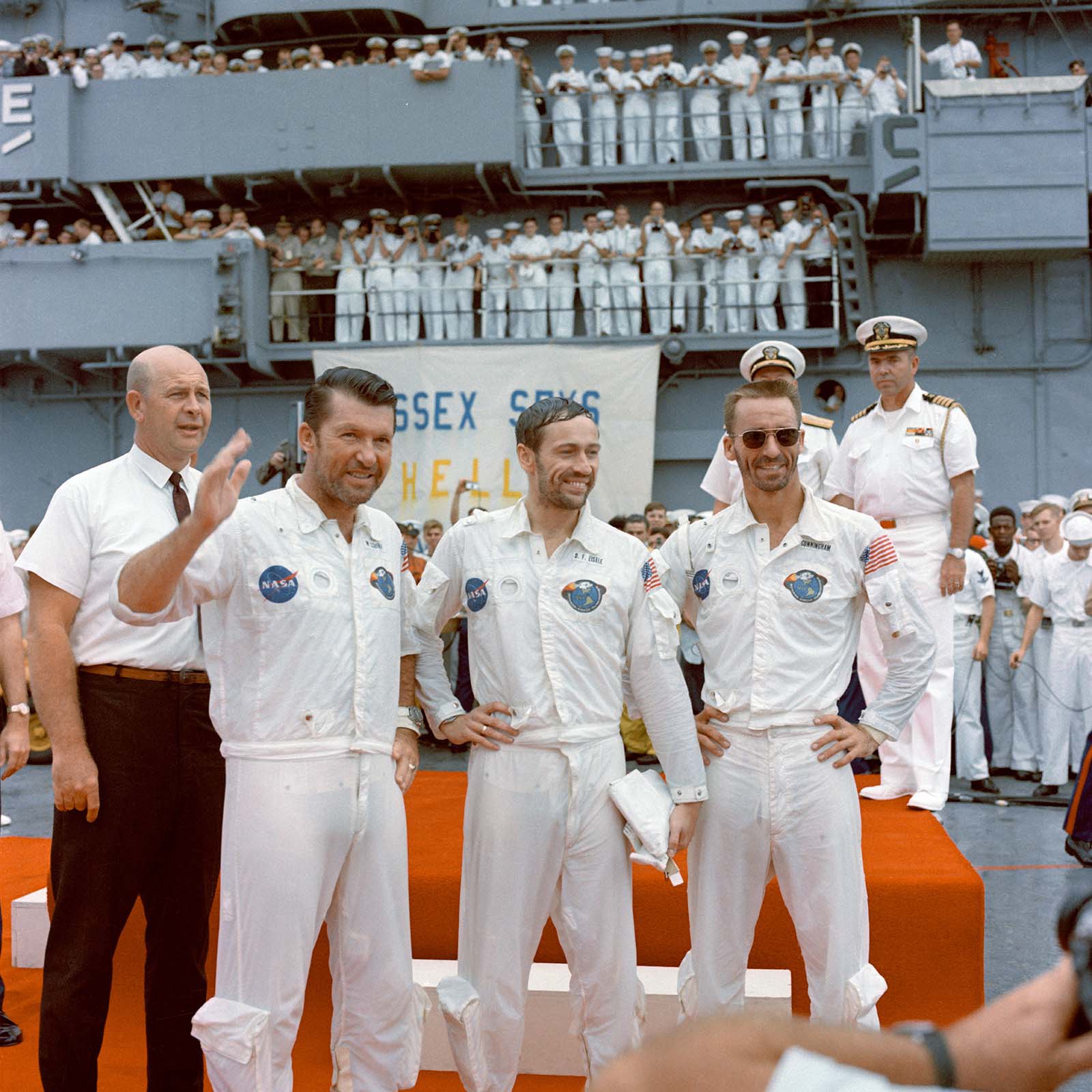 Apollo 7 crew onboard USS Essex