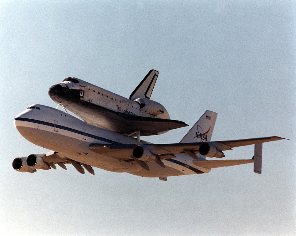 Space Shuttle mounted on top of a Boeing 747